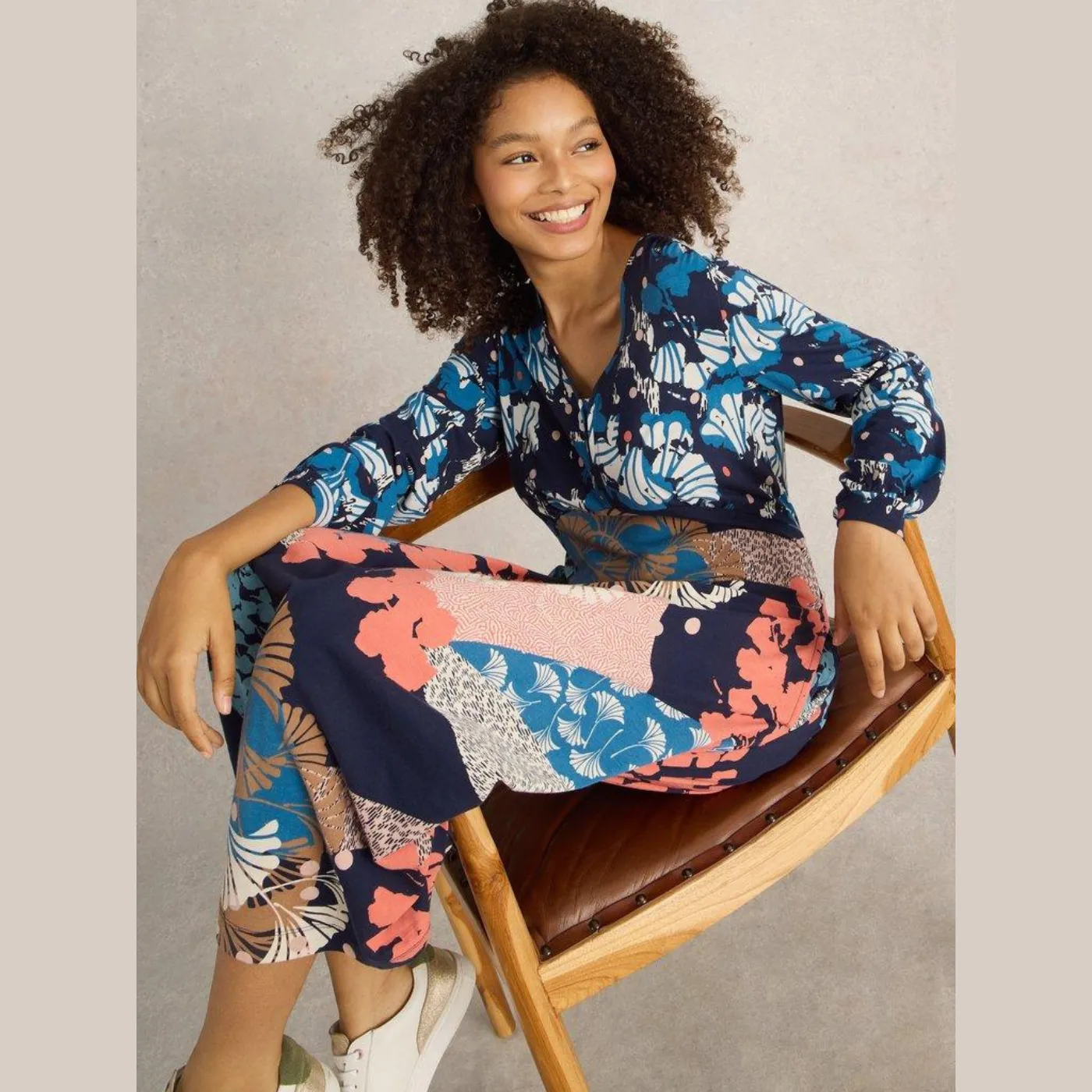 White Stuff Megan Navy Multi Jersey Dress