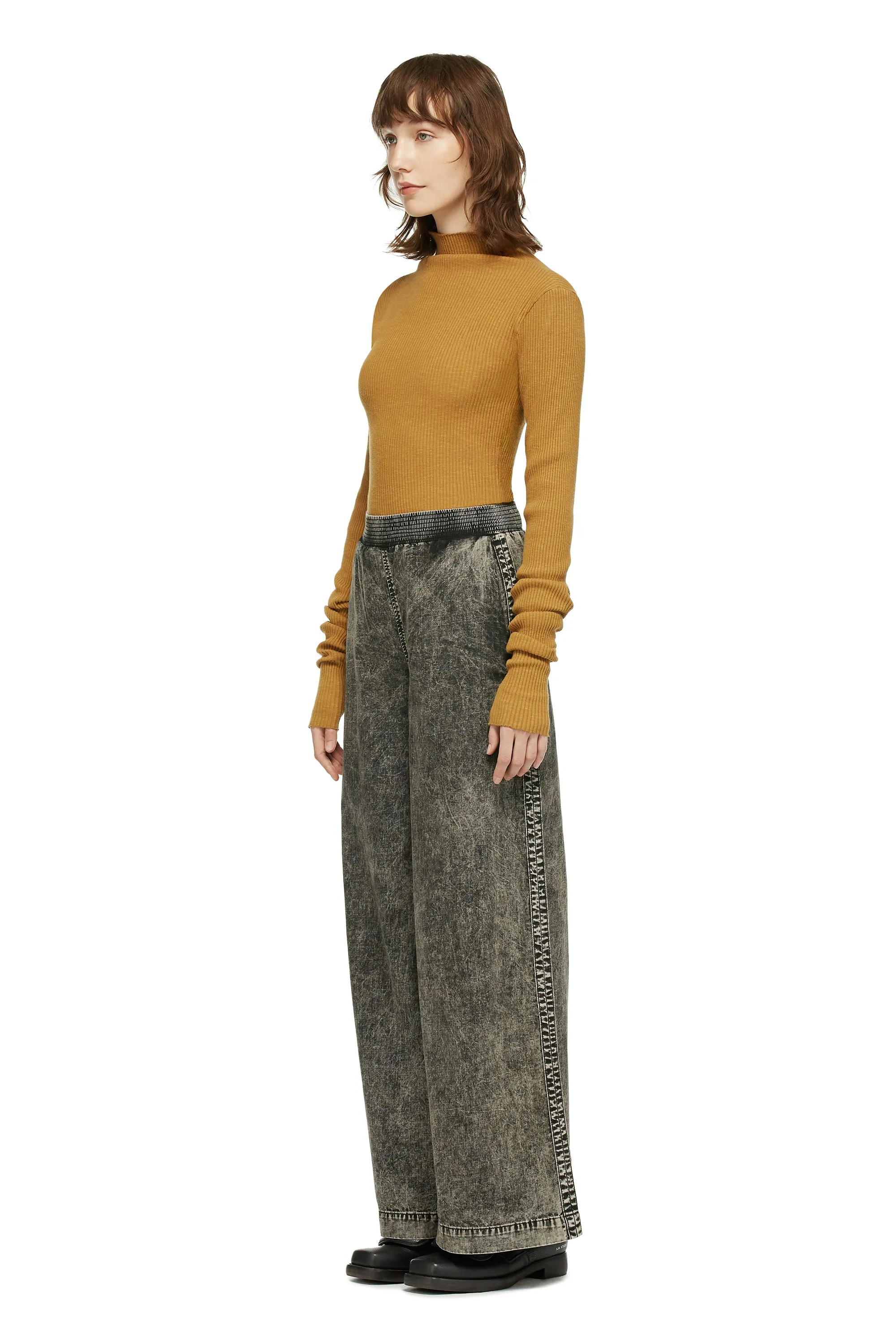 WIDE LEG DENIM PANTS WITH MINERAL WASH