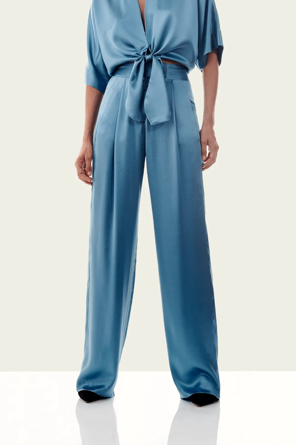 Wide Leg Trouser in Dusty Blue