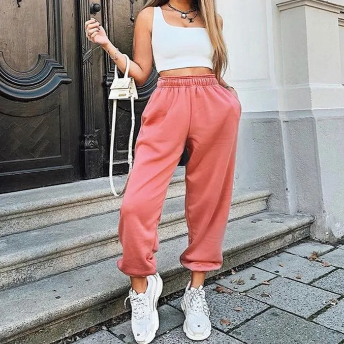 Women Plus Size Black Winter Wide Leg Sweat Pants