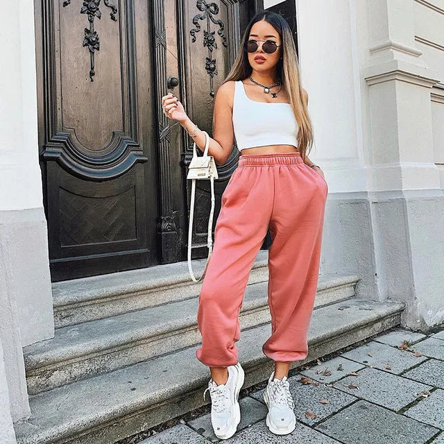 Women Plus Size Black Winter Wide Leg Sweat Pants