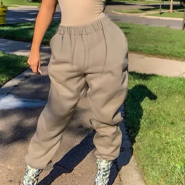Women Plus Size Black Winter Wide Leg Sweat Pants