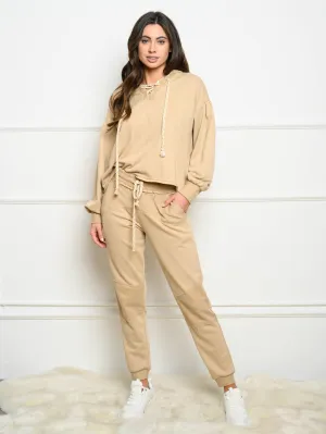 WOMEN'S BRAIDED TIE STRING  2PC. JOGGER SET