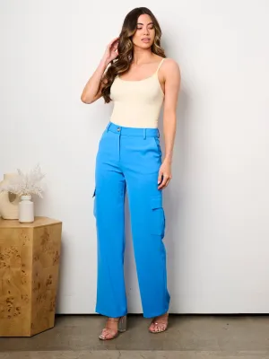 WOMEN'S BUTTON CLOSURE CARGO POCKETS WIDE LEG PANTS