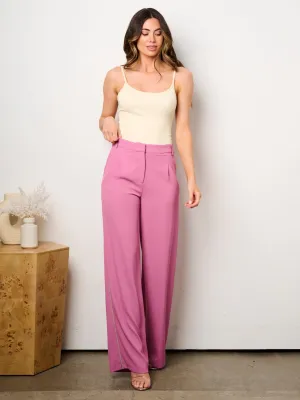 WOMEN'S BUTTON CLOSURE SIDE TRIM DETAILED WIDE LEG PANTS