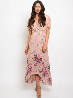 WOMEN'S CROCHET DETAIL FLORAL WRAP DRESS