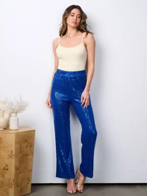 WOMEN'S ELASTIC WAIST SEQUINS WIDE LED PANTS