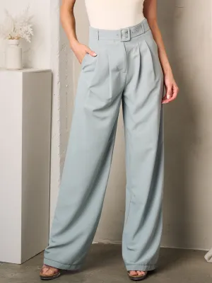 WOMEN'S FRONT BELT PLEATED POCKETS WIDE LEG PANTS