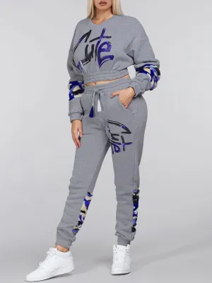 WOMEN'S LONG SLEEVE SWEATER & PANTS CAMO DETAILED SET
