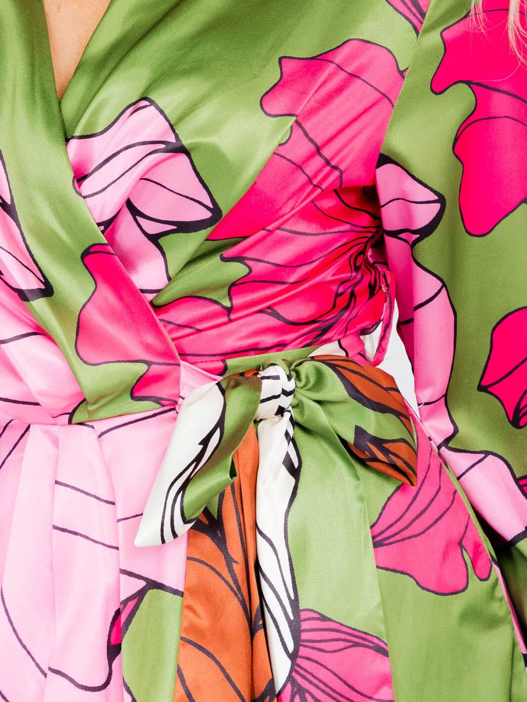 WOMEN'S LONG SLEEVE WRAP FLORAL PRINT MAXI DRESS