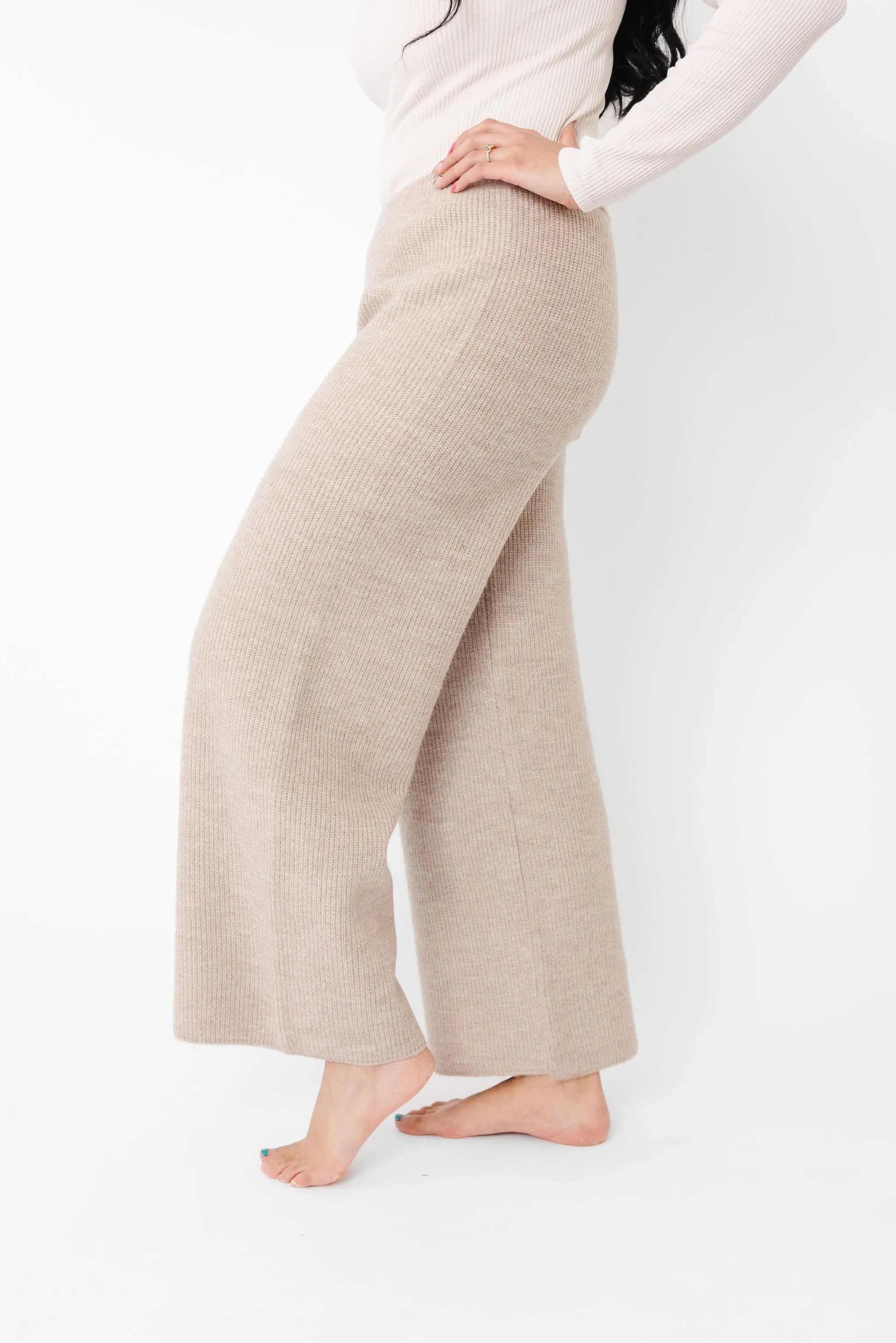 Women's Luxe Wide Leg Sweater Pant - Oatmeal
