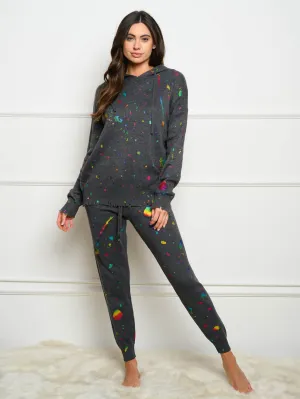 WOMEN'S PAINT SPLATTER HOODED 2PC. JOGGER SET