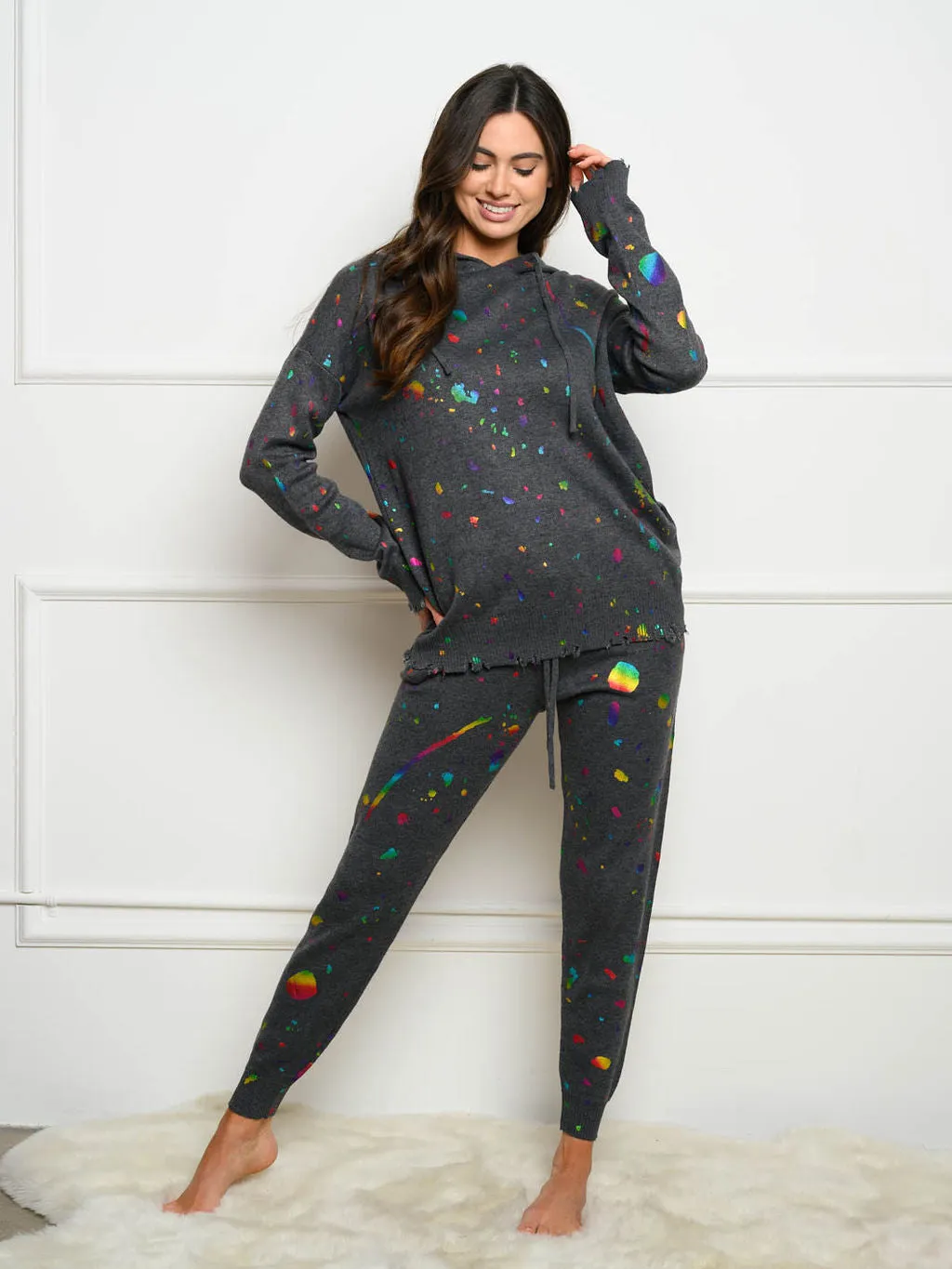 WOMEN'S PAINT SPLATTER HOODED 2PC. JOGGER SET