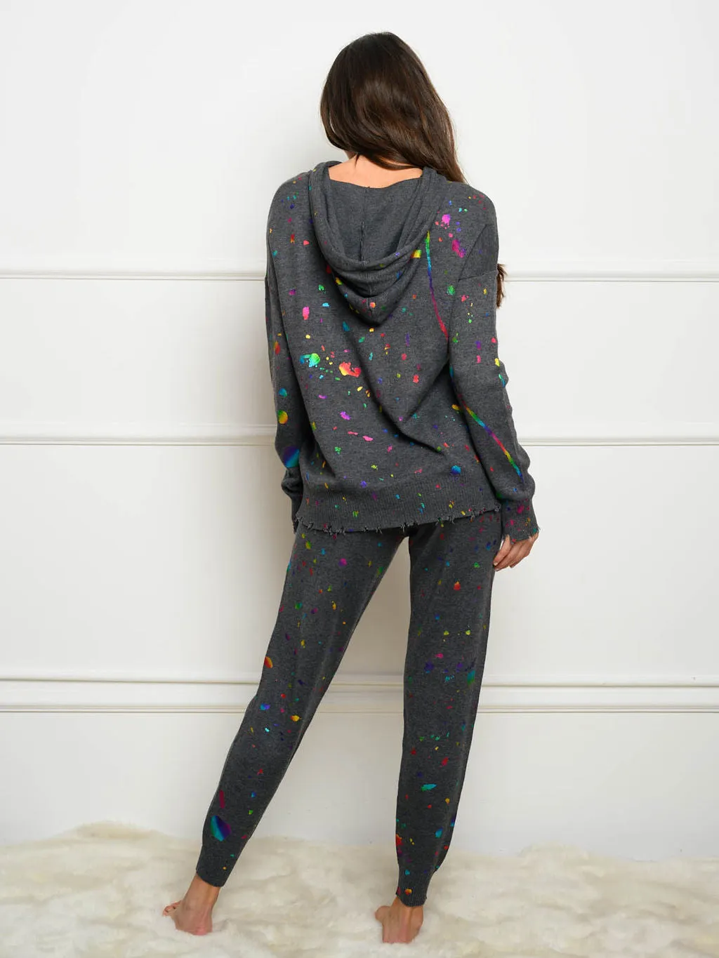 WOMEN'S PAINT SPLATTER HOODED 2PC. JOGGER SET