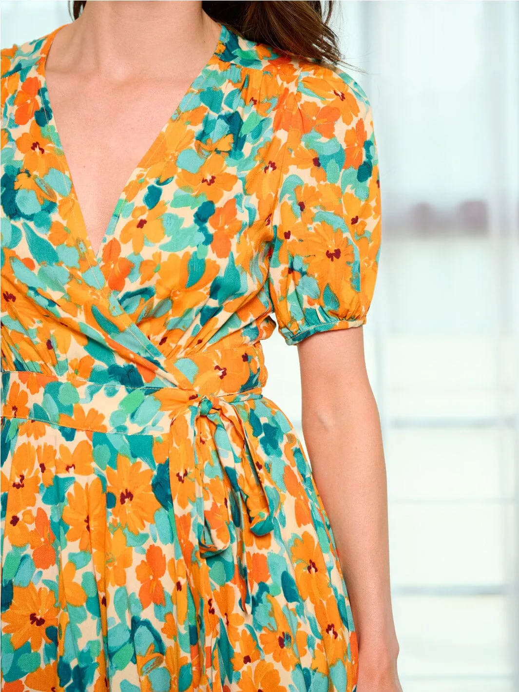 WOMEN'S SHORT SLEEVE WRAP FLORAL MINI DRESS