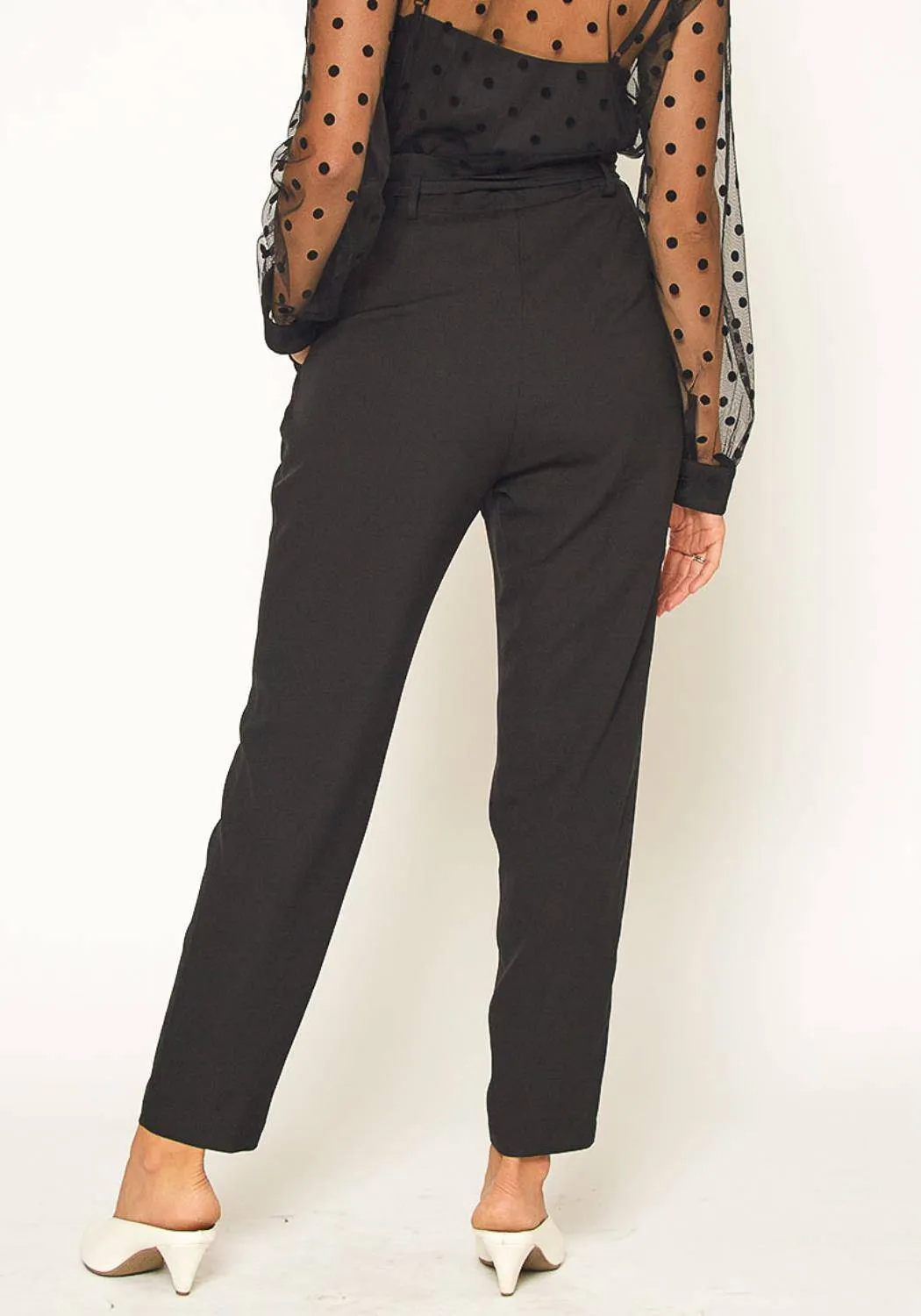 Women's Tie Waist Slim Trouser in Black