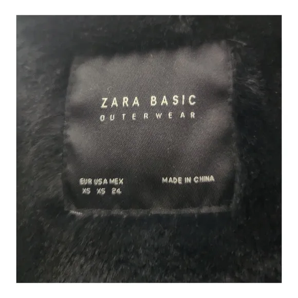 Zara Basic Outerwear Olive Green Parka Coat XS Faux Fur Hood Oversized