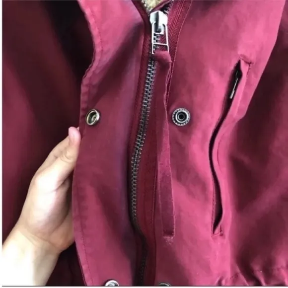 Zara Red Faux Sherpa Lined Parka Coat