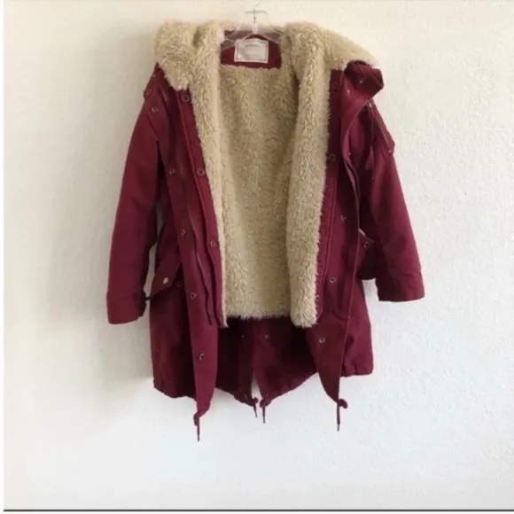 Zara Red Faux Sherpa Lined Parka Coat