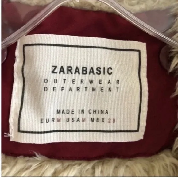 Zara Red Faux Sherpa Lined Parka Coat