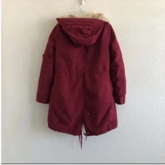 Zara Red Faux Sherpa Lined Parka Coat