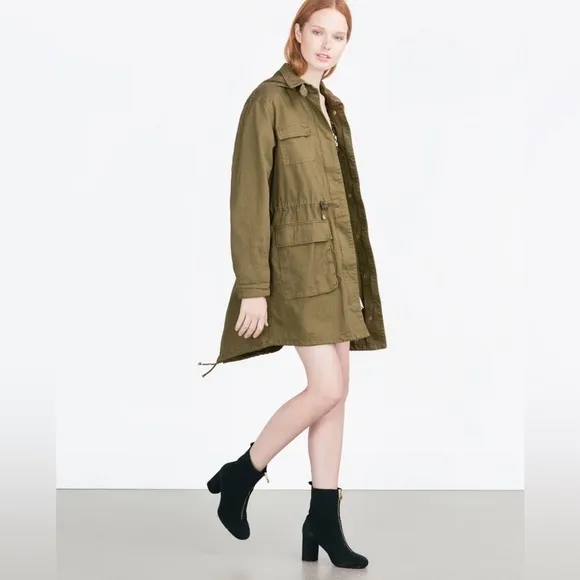Zara Utility Hooded Cotton Parka Jacket Medium