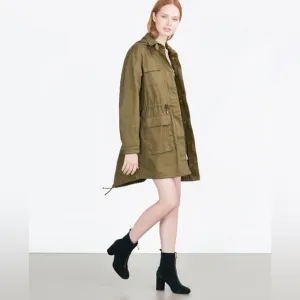 Zara Utility Hooded Cotton Parka Jacket Medium